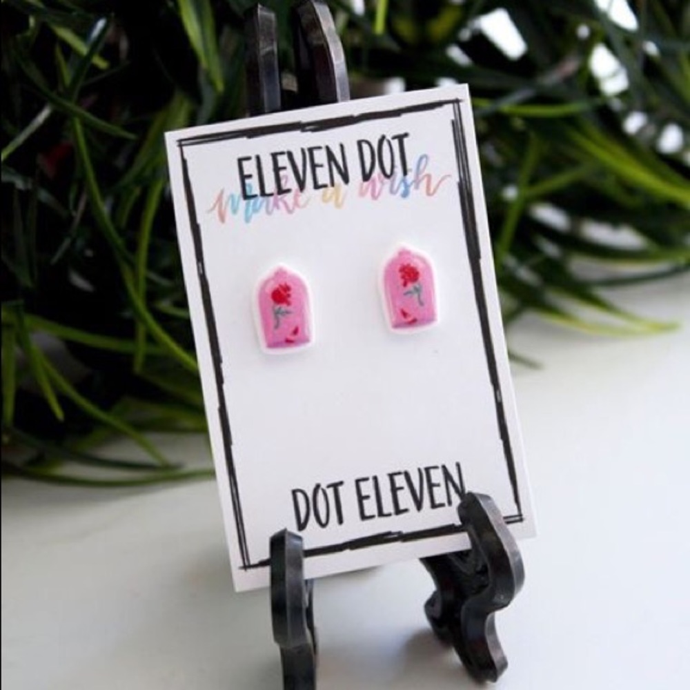 Beauty & the Beast Pink Rose Glass Stud Earrings
